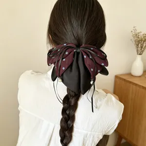 Französische Vintage Pünktchen Schleife Haarklammer, elegante Stoff Pferdeschwanz Halter.
