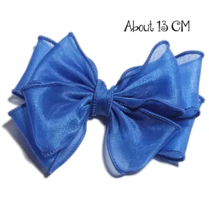 Μπλε φιόγκος μαλλιών από οργάντζα για κορίτσια, περίπου 13 εκ διάφανη κορδέλα αξεσουάρ.