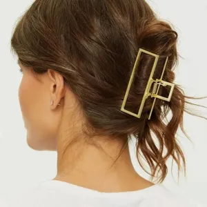 Molletta per capelli geometrica dorata in metallo, elegante accessorio per lo styling quotidiano.
