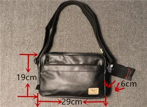 Black leather shoulder bag for men, casual crossbody messenger bag with multi pockets.