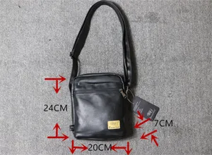 Men black vertical messenger bag soft leather casual shoulder crossbody bag 24x20x7cm