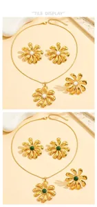 Luxe 18K Plaqué Or Acier Inoxydable Pierre Naturelle Fleur Bijoux Ensemble Collier