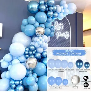 Blue and white balloon arch kit 115pcs with chain and glue for birthday wedding party decor.
