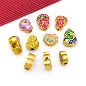 Perline distanziatrici di zucca smaltate in oro antico stile cinese accessori gioielli.