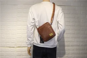 Men vintage brown vertical shoulder bag PU leather casual crossbody bag for men daily