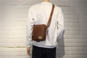 Men's vintage brown vertical shoulder bag, casual crossbody bag with adjustable strap.