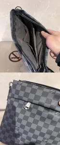 Sac bandoulière à carreaux pour hommes avec plusieurs compartiments et motif gris.