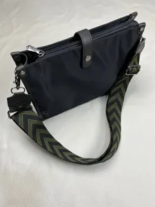 Black nylon crossbody bag with stylish patterned shoulder strap, casual daily shoulder bag for men.