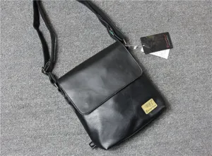 Men's Black Vertical PU Leather Messenger Bag Casual Business Shoulder Crossbody Bag