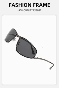 Y2K Metall Strass Sonnenbrille, trendige Damen Brille mit dunklen Glaesern fuer Partys.