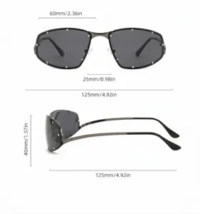Detaillierte Größentabelle für Y2K-Metallsonnenbrille mit Strasssteinen, Glasbreite 60mm.