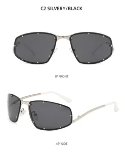 Y2K Metall Sonnenbrille für Damen, trendige Strass Sonnenbrille mit UV-Schutz und Stil.