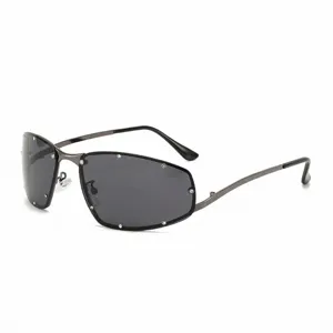 Y2K Metall Sonnenbrille für Damen, strassbesetzte stylische Club Party Brille Sonnenbrille