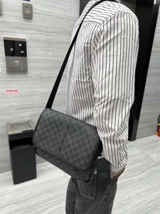 Sac bandoulière à carreaux pour homme en cuir PU élégant sac messenger de loisirs tendance