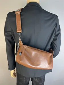 Men retro casual PU leather crossbody bag vintage shoulder bag for daily streetwear detail view