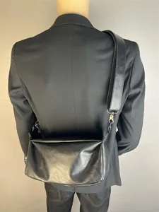 Stylish black men messenger bag, vintage minimalist shoulder bag for casual street daily wear.