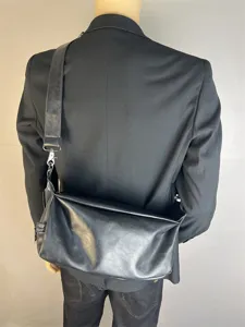 Men's black leather crossbody bag simple vintage streetwear casual single shoulder bag