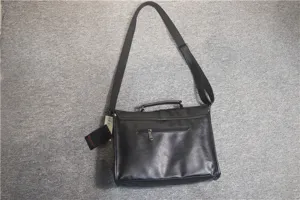 Borsa a tracolla da uomo in pelle nera, borsa da lavoro elegante con manico e cinghia.