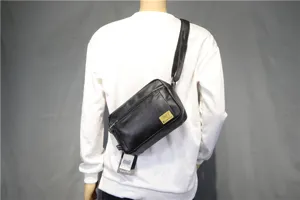 Black leather messenger bag for men casual single shoulder crossbody bag stylish daily use bag