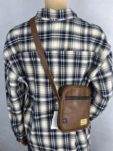 Casual men's brown vertical crossbody bag stylish daily shoulder bag for students
