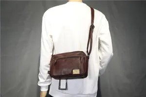 Men casual PU leather crossbody shoulder bag stylish brown single shoulder messenger bag