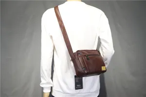Men brown leather casual messenger bag stylish single shoulder crossbody bag for daily travel.