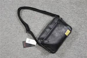 Men casual black soft leather crossbody shoulder bag with zipper pockets for daily use
