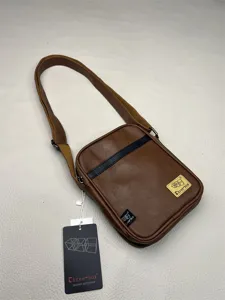 Casual vertical crossbody bag for men and women PU leather messenger bag adjustable strap