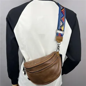 Three-box men fashion chest bag retro sling bag wide strap casual crossbody bags