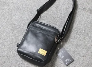 Men black vertical shoulder bag soft leather retro crossbody messenger bag daily travel backpack.