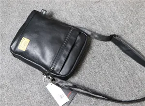 Black leather men vertical shoulder bag casual retro crossbody messenger bag for use