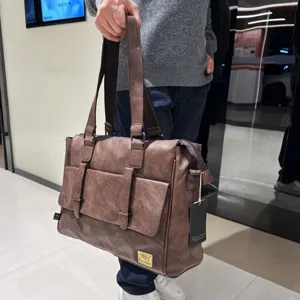 Borsa Portadocumenti da Lavoro per Uomo Borsa per Laptop in Pelle PU Vintage Tote Bag Grande Capacità Borsa a Tracolla da Viaggio Casual