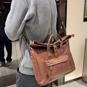 Sac à Dos pour Ordinateur Portable d'Affaires Rétro pour Hommes Sac à Main Multifonctionnel en Cuir PU Sac Bandoulière Décontracté