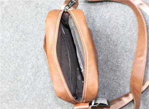 Men vintage PU leather vertical shoulder bag casual crossbody messenger bag for daily use.