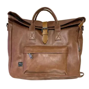 Sac à dos d'affaires multifonctionnel rétro marron pour hommes avec poche avant.