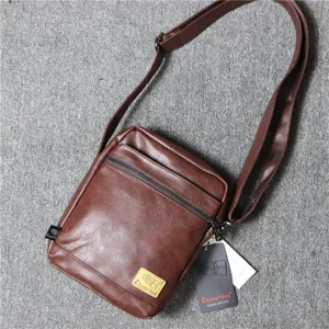 Men's vintage brown PU leather vertical messenger bag casual crossbody shoulder bag for use