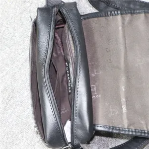 Black soft leather men's vertical shoulder bag casual crossbody messenger bag with zip.