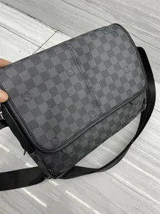 Sac messenger à carreaux noir et gris pour homme sac bandoulière en cuir PU style