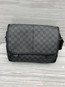 Sac bandoulière pour homme noir gris à carreaux en cuir PU sacoche vintage élégante sac
