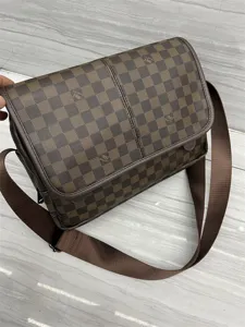 Sac Bandoulière Homme Carreaux Marron PU Cuir Messenger Rétro Sac Épaule Vintage