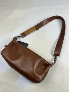 Men vintage brown leather messenger bag casual shoulder crossbody bag with webbed strap