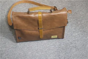 Borsa a tracolla da uomo in pelle PU marrone vintage borsa da lavoro con manico e cinghia