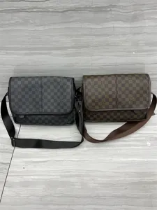Sac à bandoulière à carreaux pour hommes sac en cuir PU sac messager décontracté bicolore
