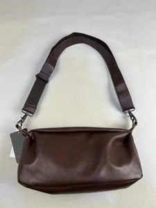 Brown mens retro crossbody bag casual PU leather shoulder bag daily commuter street style urban fashion