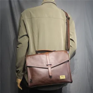 Borsa a tracolla marrone in pelle PU da uomo, cartella porta documenti per lavoro.