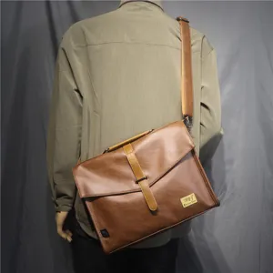 Borsa a tracolla da uomo in pelle PU vintage elegante borsa casual per ufficio lavoro.