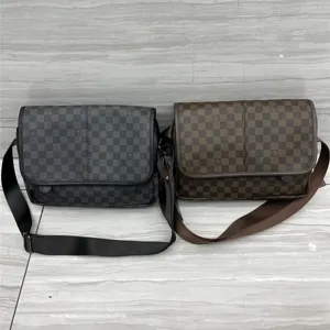Sac bandoulière à carreaux pour hommes élégant sac épaule en cuir PU style rétro chic