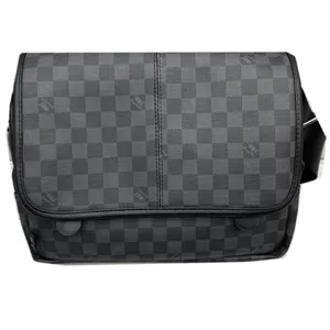 Élégant sac bandoulière pour homme à motif damier noir et gris en cuir PU
