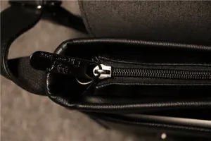 Black leather men shoulder bag detail metal zipper retro biker style vintage crossbody flap bag