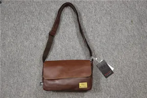 Borsa a tracolla da uomo in pelle PU marrone Three-box, borsa vintage retro con patta.